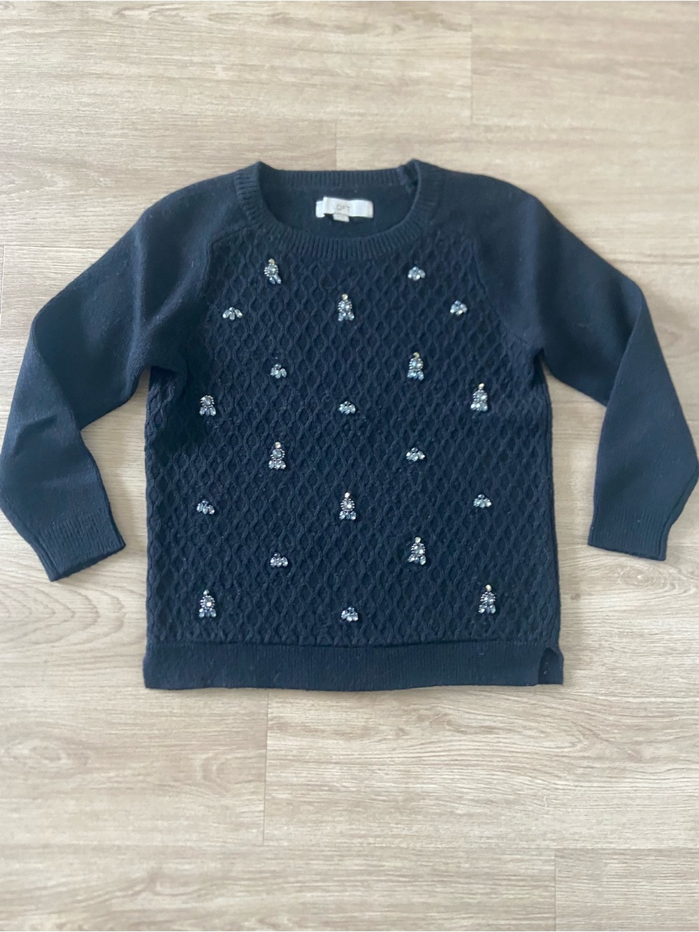 LOFT Black Embellished Knit Sweater Top
